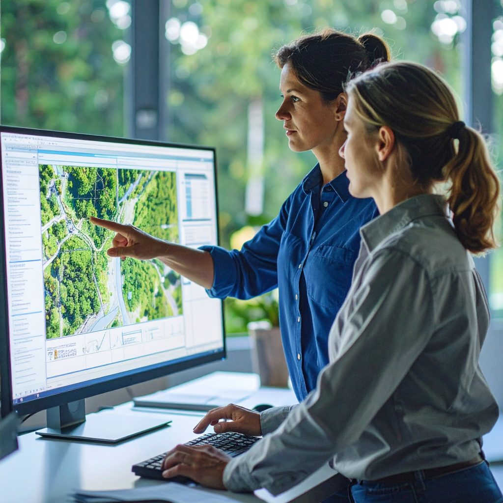 female researcher assisting woman at a computer