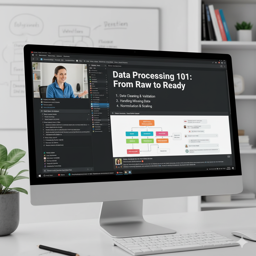 computer screen showing data processing steps